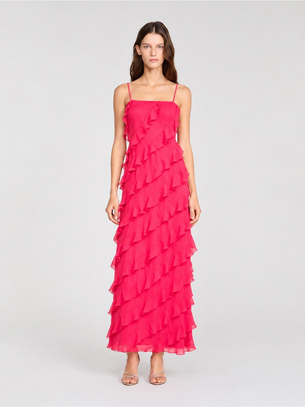 NWT Gianni Bini Taylor Pink Chiffon Ruffle Maxi Dress Sz 14